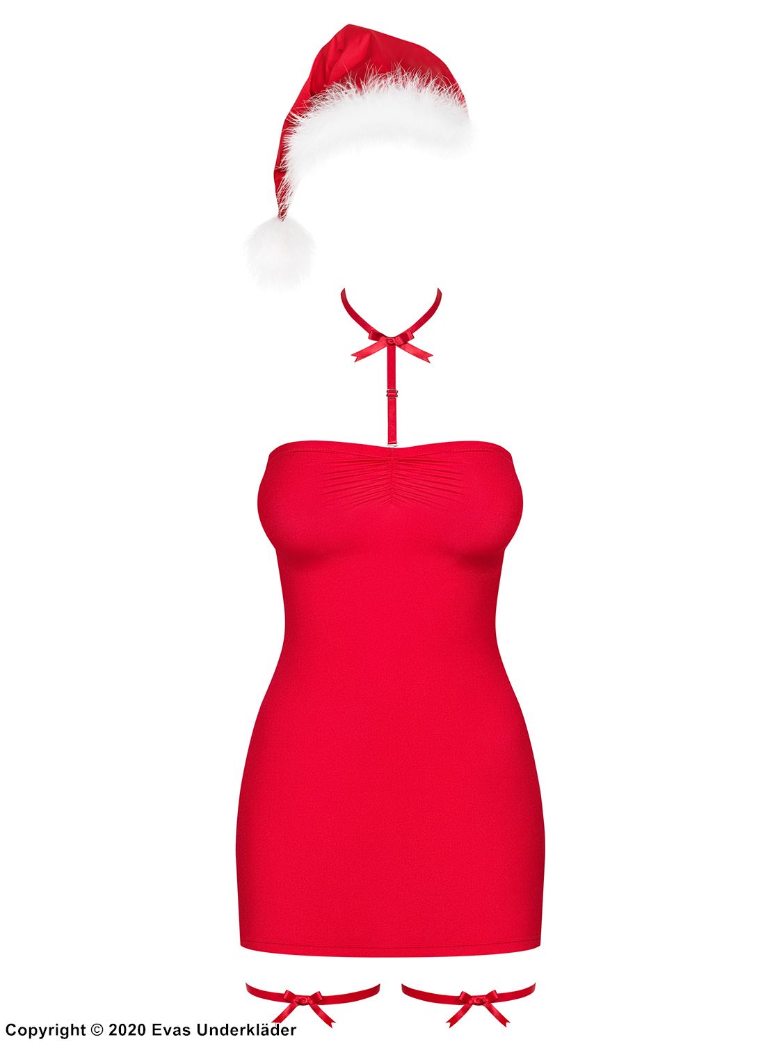 Weiblicher Weihnachtsmann, romantisches Minikleid, Schleifen, Halsband